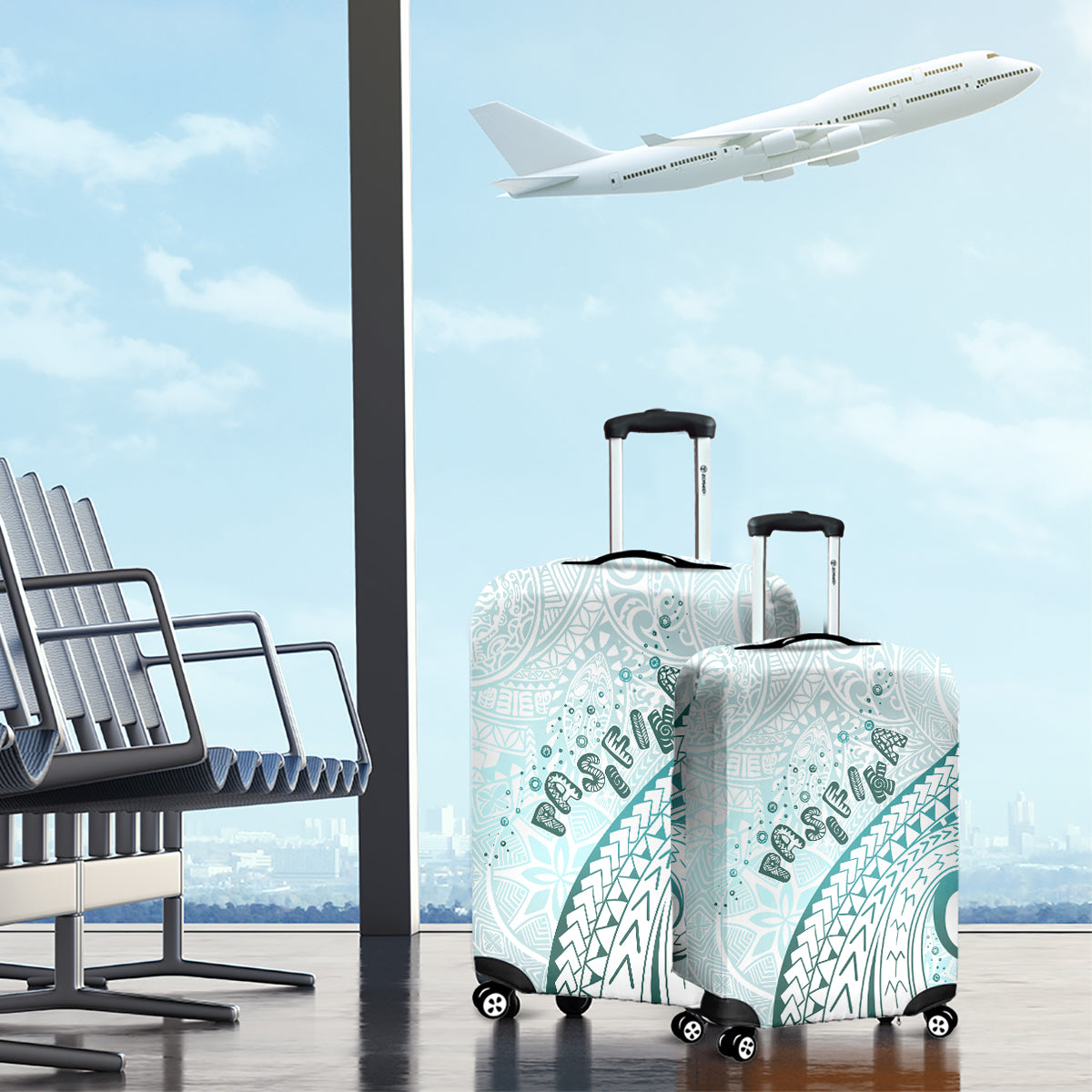 Pasifika Festival Luggage Cover Tribal Pattern Teal Version
