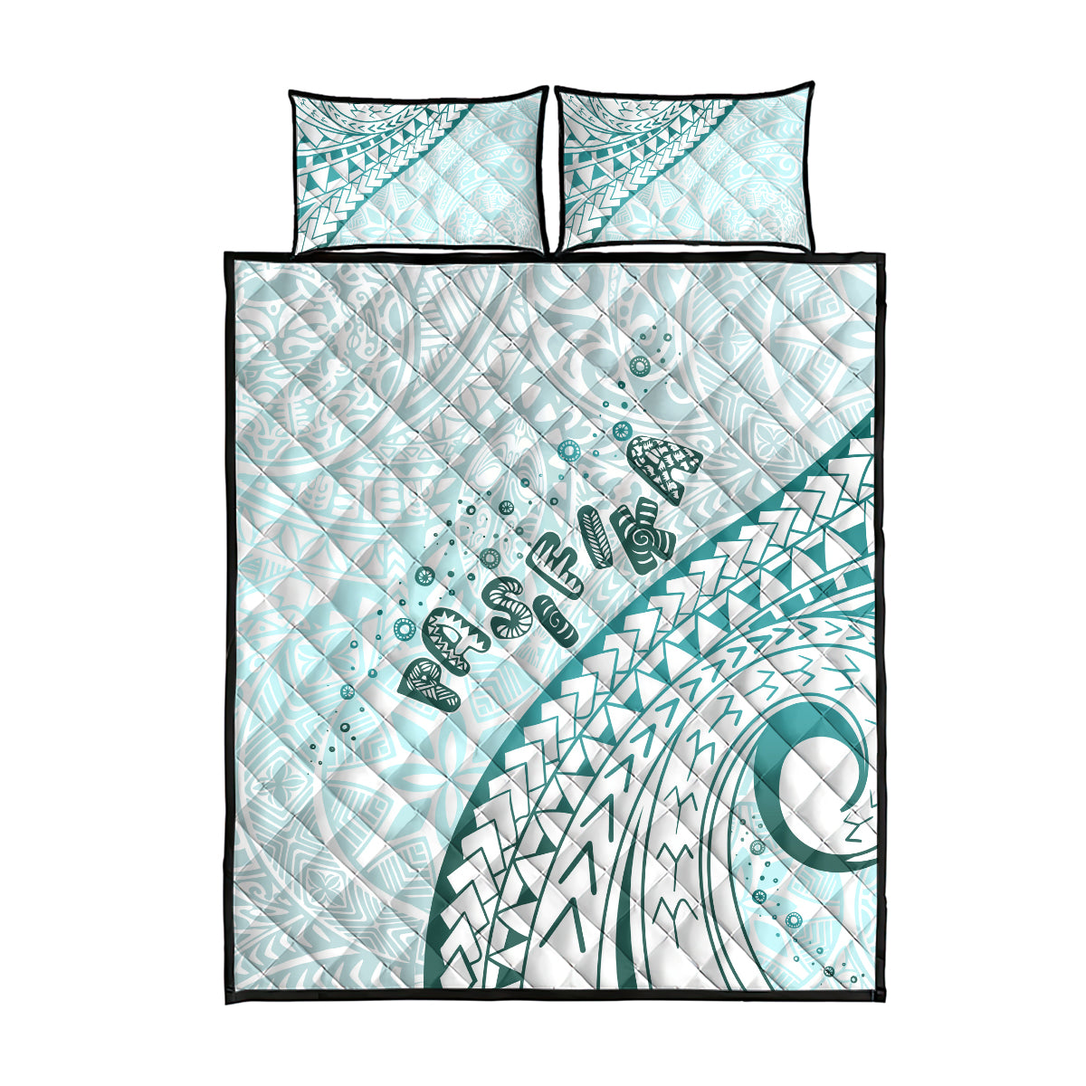 Pasifika Festival Quilt Bed Set Tribal Pattern Teal Version