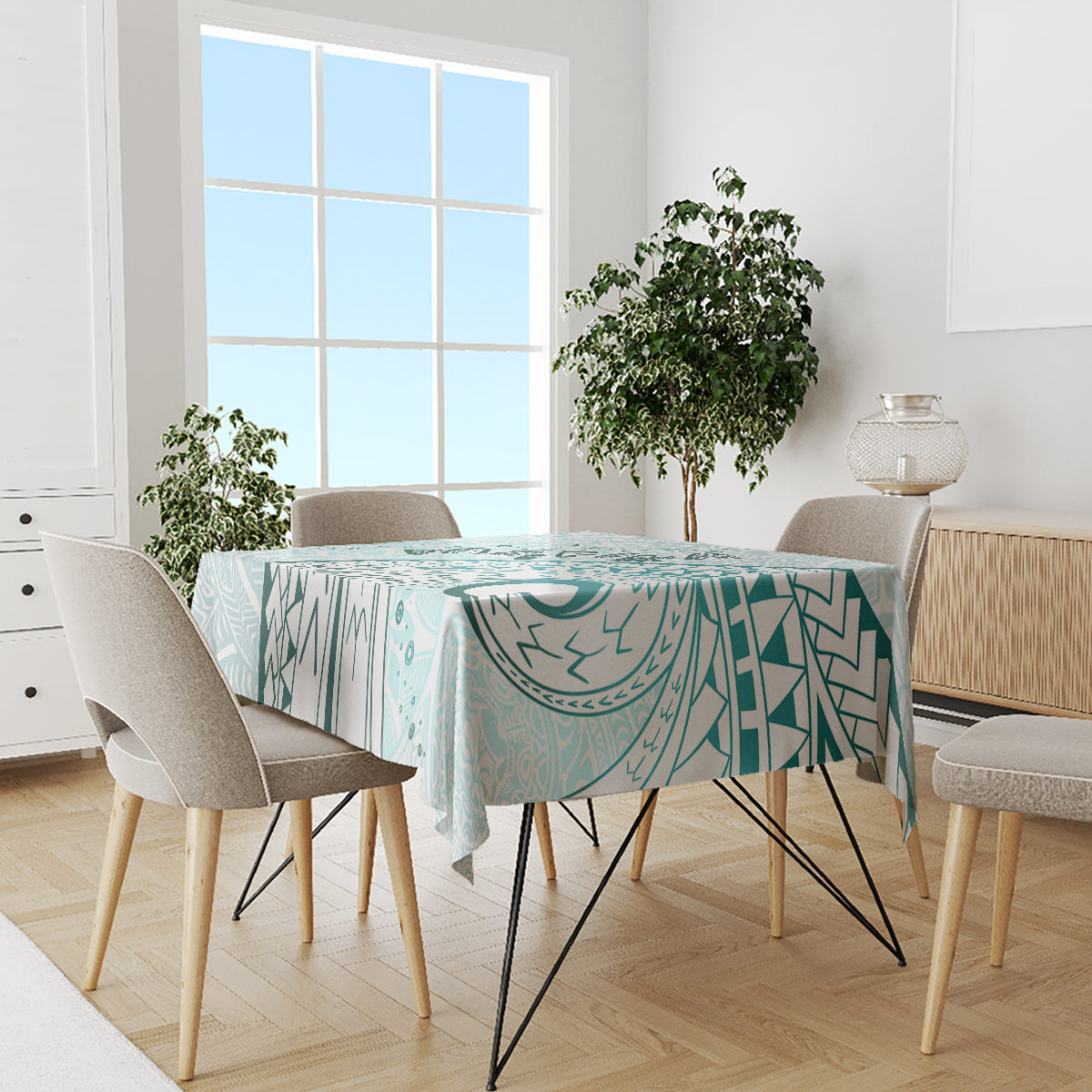 Pasifika Festival Tablecloth Tribal Pattern Teal Version