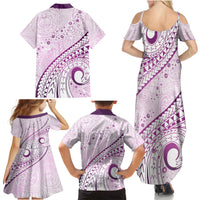 Pasifika Festival Family Matching Summer Maxi Dress and Hawaiian Shirt Tribal Pattern Lilac Version LT01 - Polynesian Pride