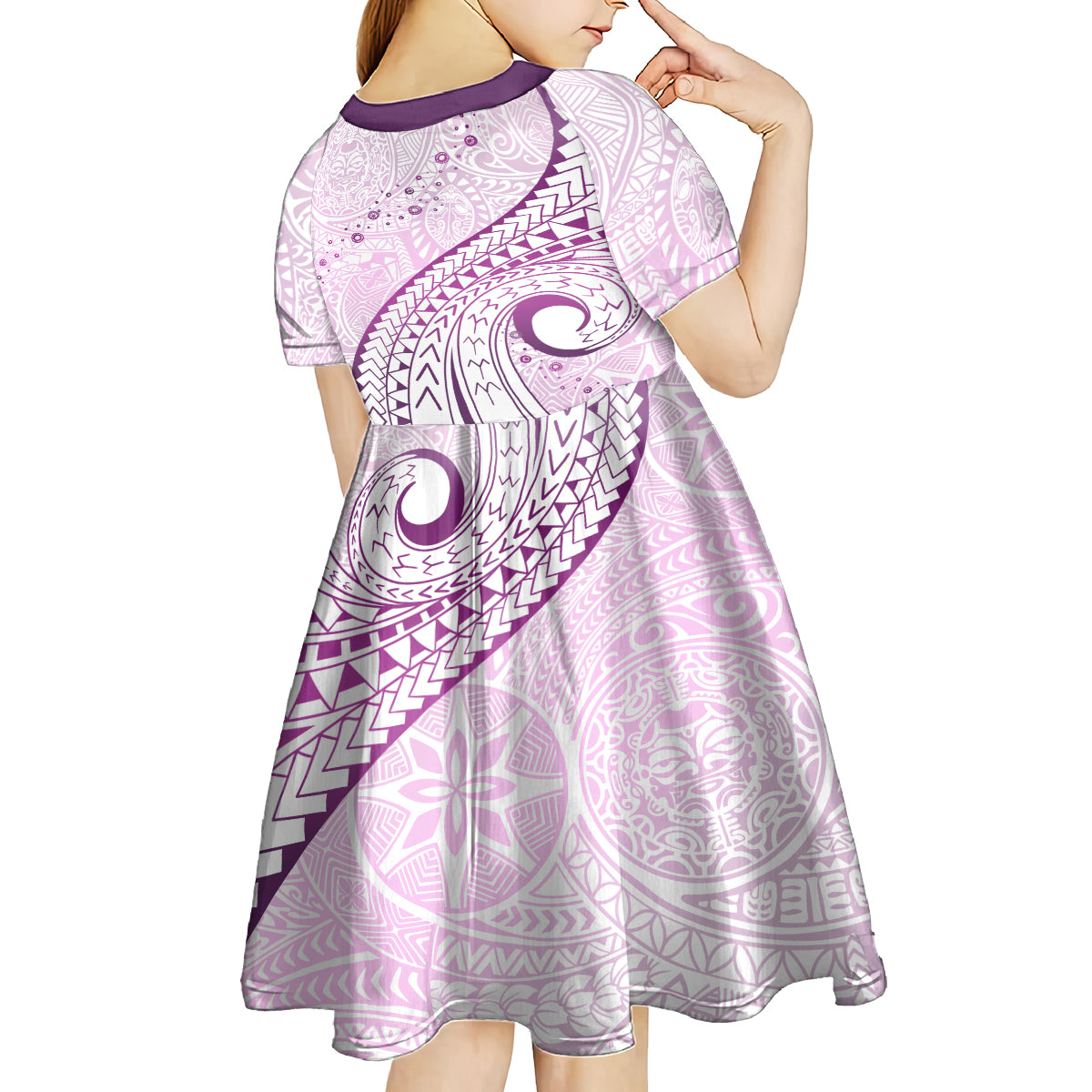 Pasifika Festival Kid Short Sleeve Dress Tribal Pattern Lilac Version LT01 - Polynesian Pride