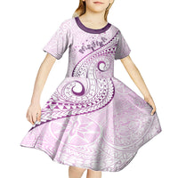 Pasifika Festival Kid Short Sleeve Dress Tribal Pattern Lilac Version LT01 - Polynesian Pride