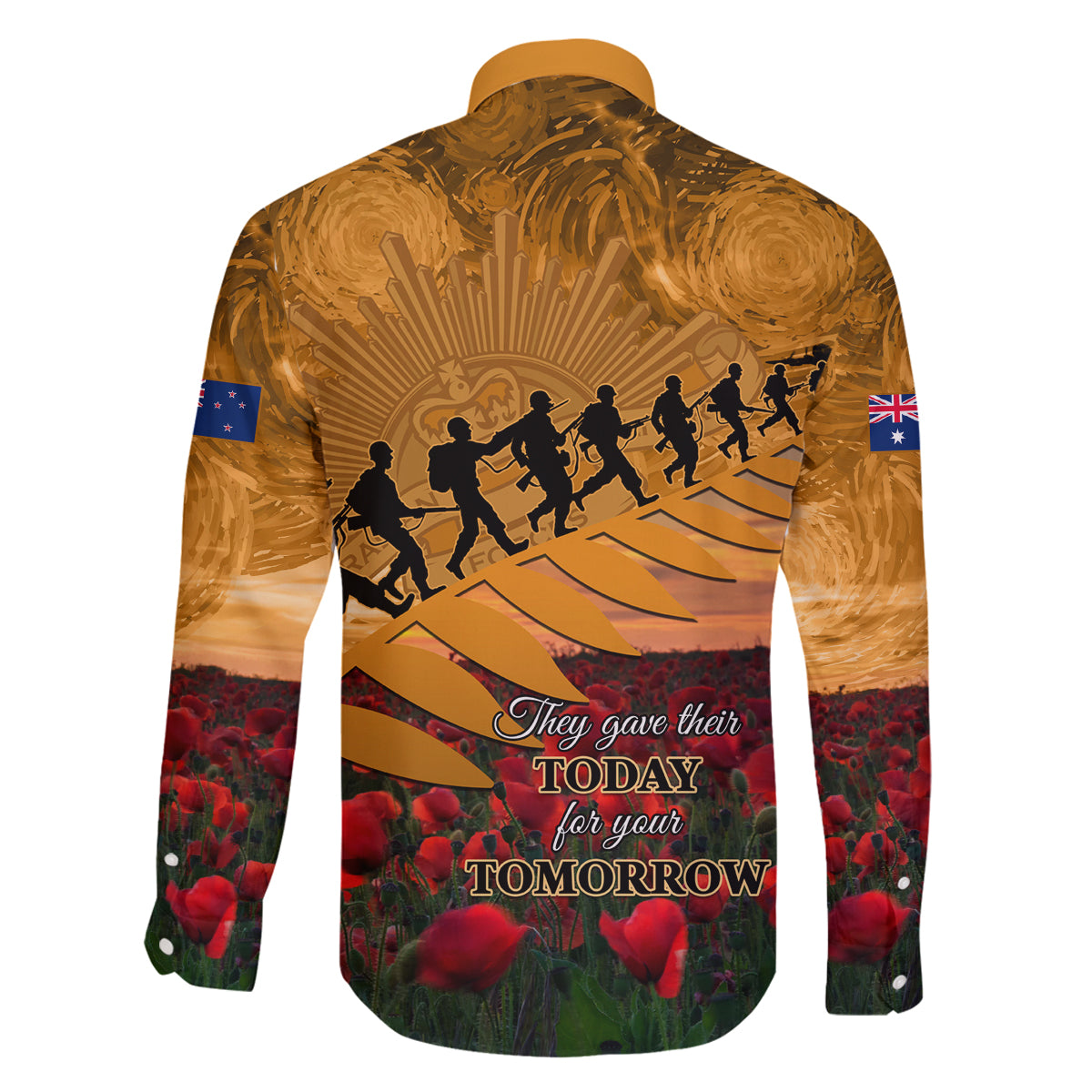 ANZAC Day 2024 Family Matching Tank Maxi Dress and Hawaiian Shirt Silver Fern With A Trumpet Soldier LT01 - Polynesian Pride