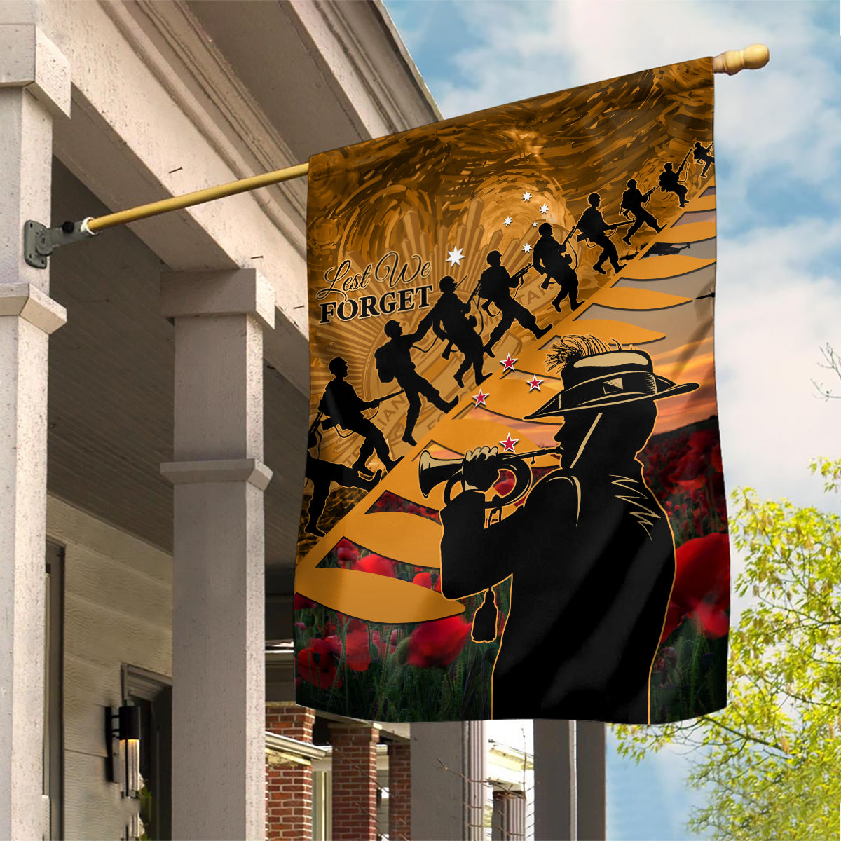 ANZAC Day 2024 Garden Flag Silver Fern With A Trumpet Soldier LT01 House Flag Art - Polynesian Pride