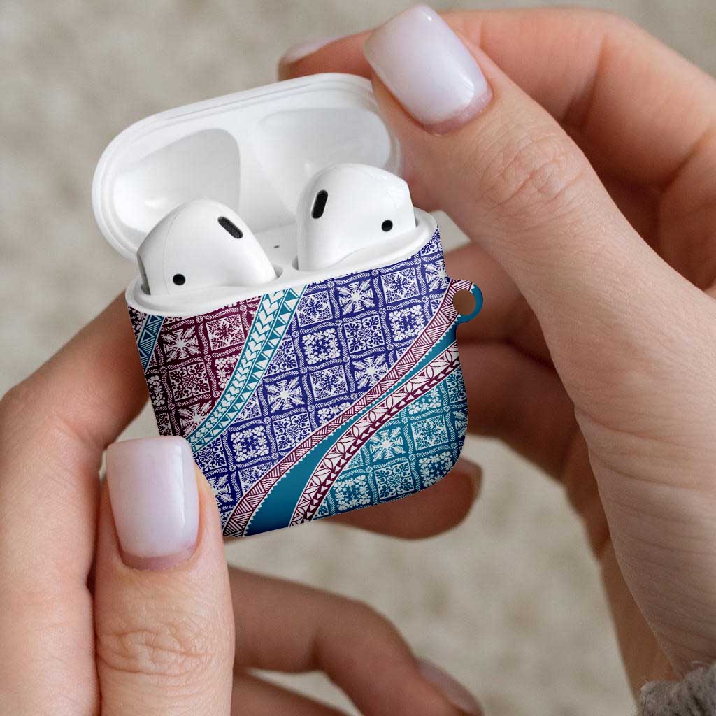 Hawaiian Quilt Pattern AirPods Case Purple Blue Color Mixed - Polynesian Pride