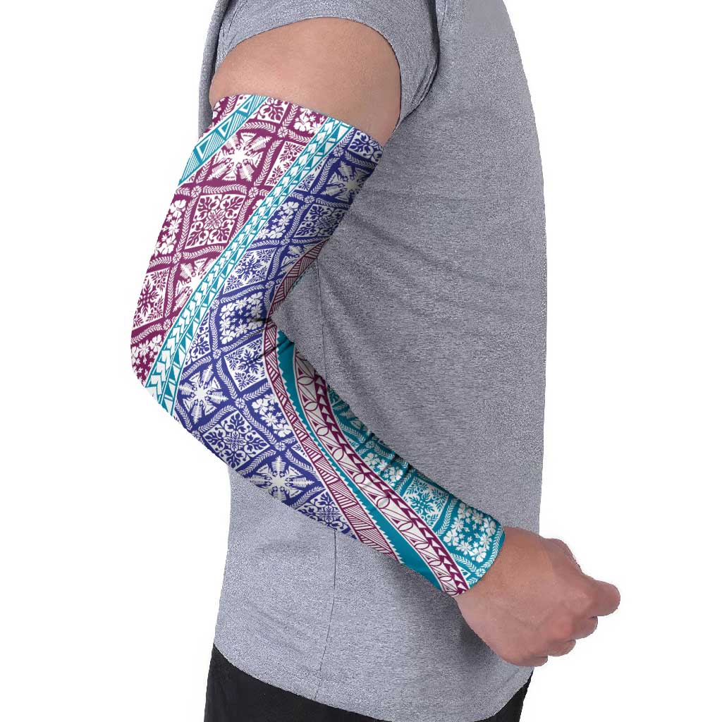 Hawaiian Quilt Pattern Arm Sleeves Purple Blue Color Mixed - Polynesian Pride