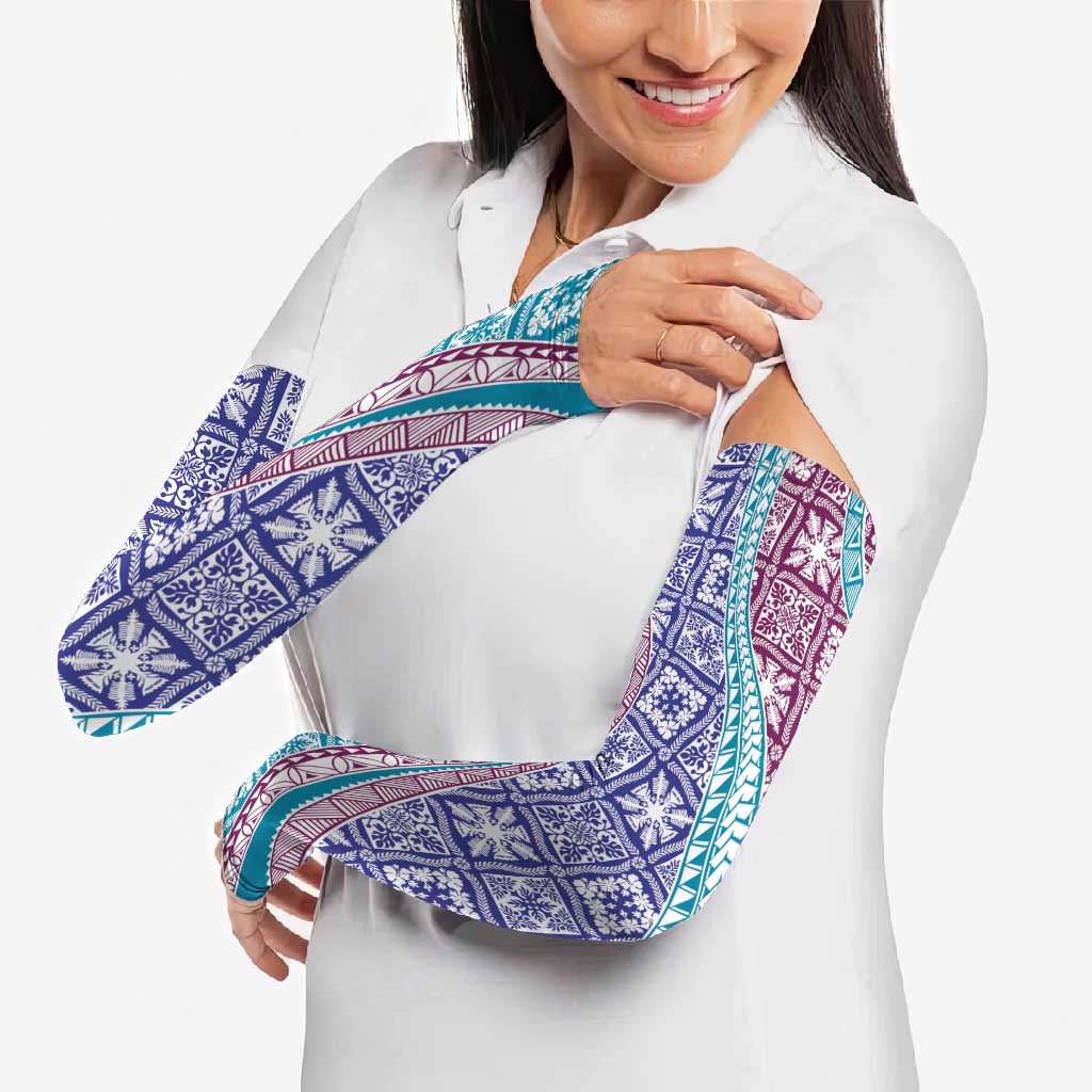 Hawaiian Quilt Pattern Arm Sleeves Purple Blue Color Mixed - Polynesian Pride