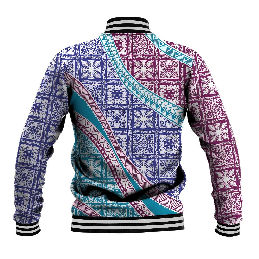 Hawaiian Quilt Pattern Baseball Jacket Purple Blue Color Mixed - Polynesian Pride