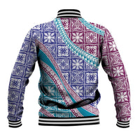 Hawaiian Quilt Pattern Baseball Jacket Purple Blue Color Mixed - Polynesian Pride