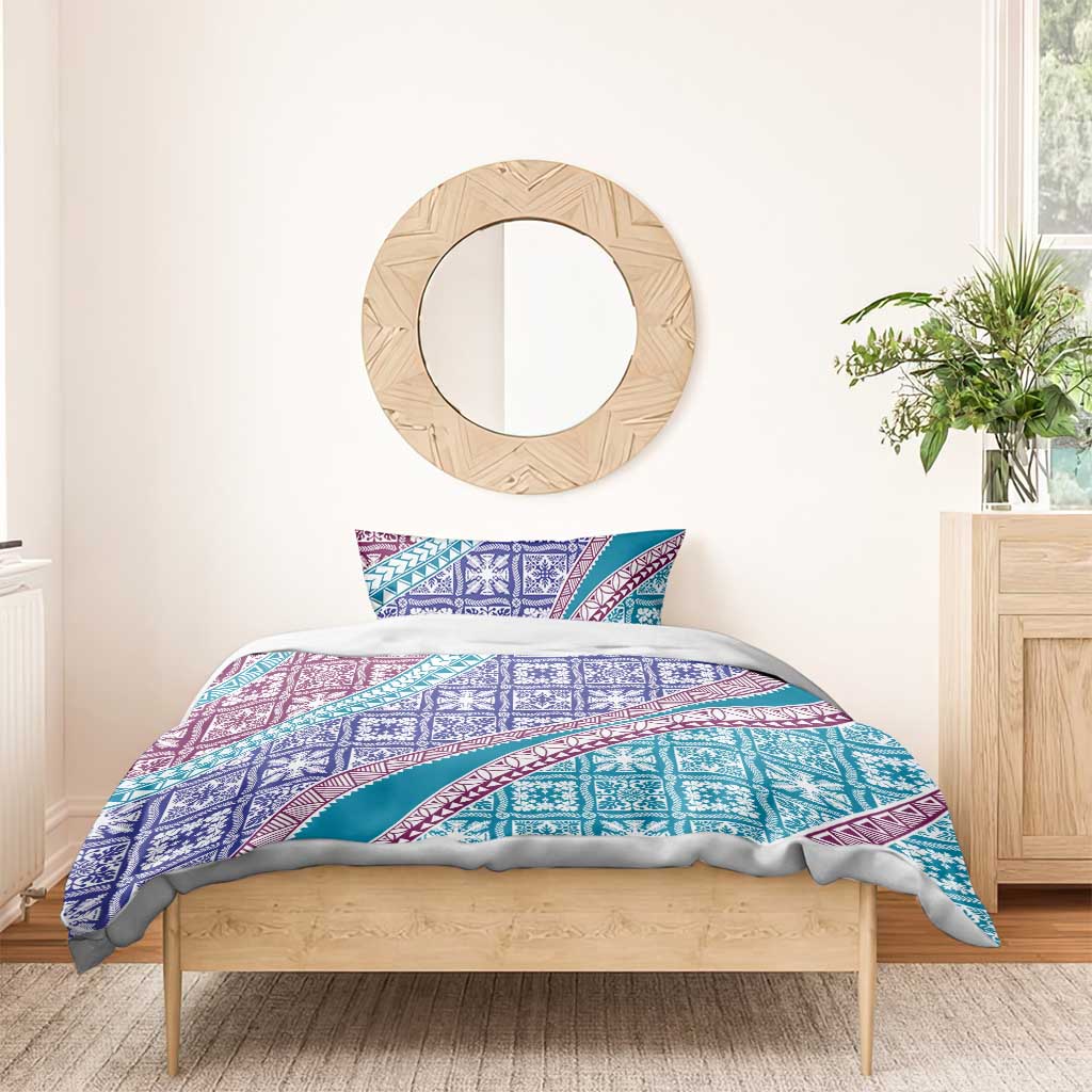 Hawaiian Quilt Pattern Bedding Set Purple Blue Color Mixed - Polynesian Pride