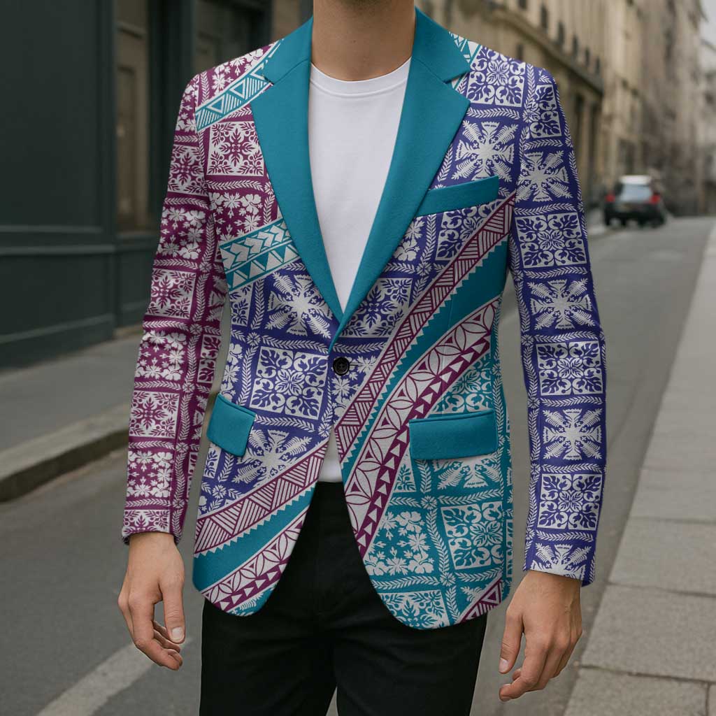 Hawaiian Quilt Pattern Blazer Purple Blue Color Mixed - Polynesian Pride
