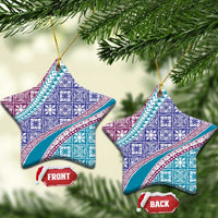 Hawaiian Quilt Pattern Ceramic Ornament Purple Blue Color Mixed - Polynesian Pride