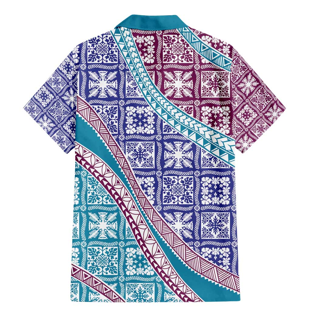 Hawaiian Quilt Pattern Family Matching Mermaid Dress and Hawaiian Shirt Purple Blue Color Mixed LT01 - Polynesian Pride