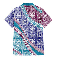 Hawaiian Quilt Pattern Family Matching Mermaid Dress and Hawaiian Shirt Purple Blue Color Mixed LT01 - Polynesian Pride