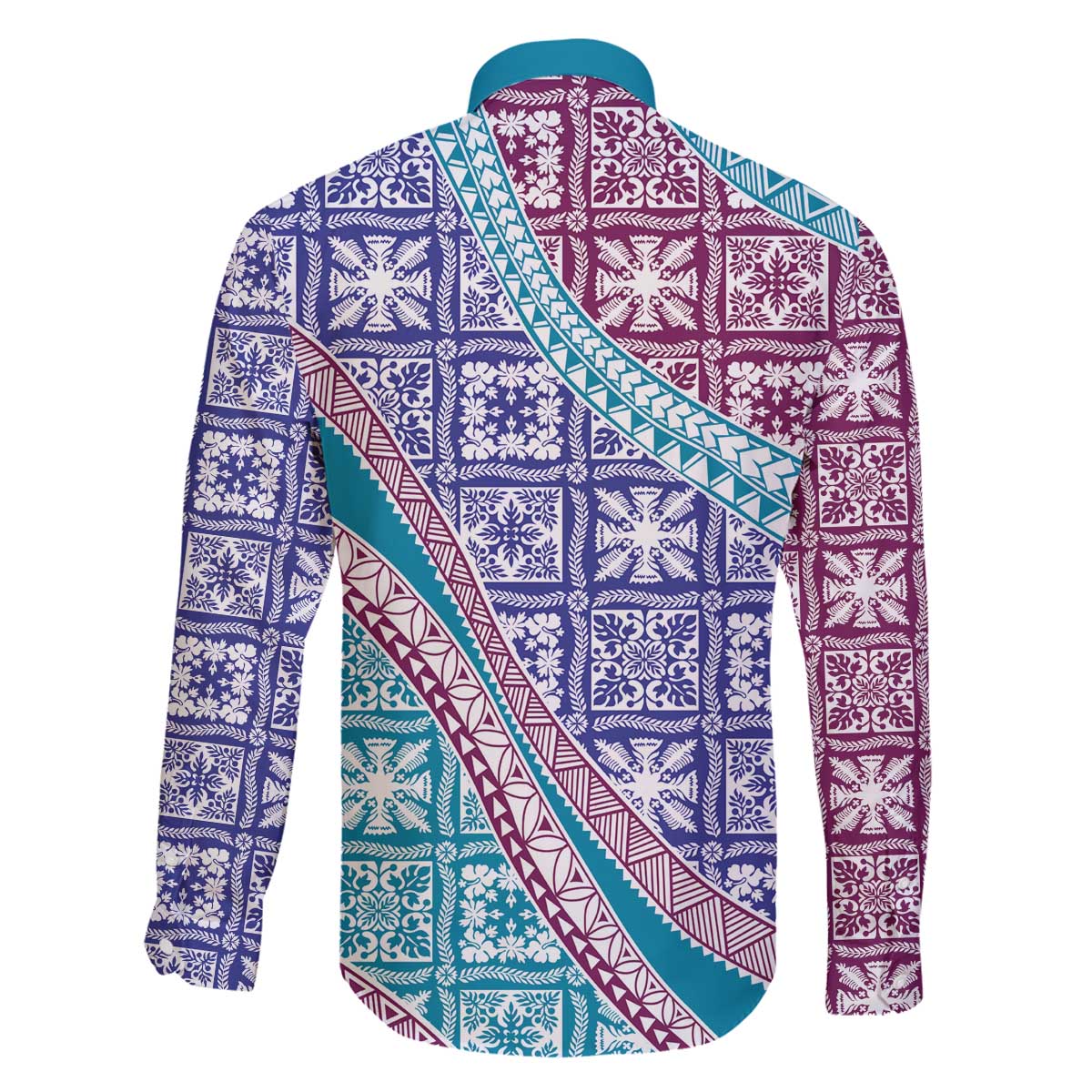 Hawaiian Quilt Pattern Family Matching Off The Shoulder Long Sleeve Dress and Hawaiian Shirt Purple Blue Color Mixed LT01 - Polynesian Pride