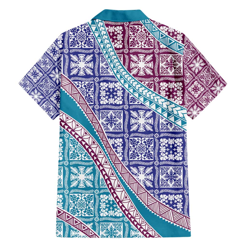 Hawaiian Quilt Pattern Family Matching Off Shoulder Maxi Dress and Hawaiian Shirt Purple Blue Color Mixed LT01 - Polynesian Pride