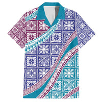 Hawaiian Quilt Pattern Family Matching Summer Maxi Dress and Hawaiian Shirt Purple Blue Color Mixed LT01 Dad's Shirt - Short Sleeve Purple - Polynesian Pride