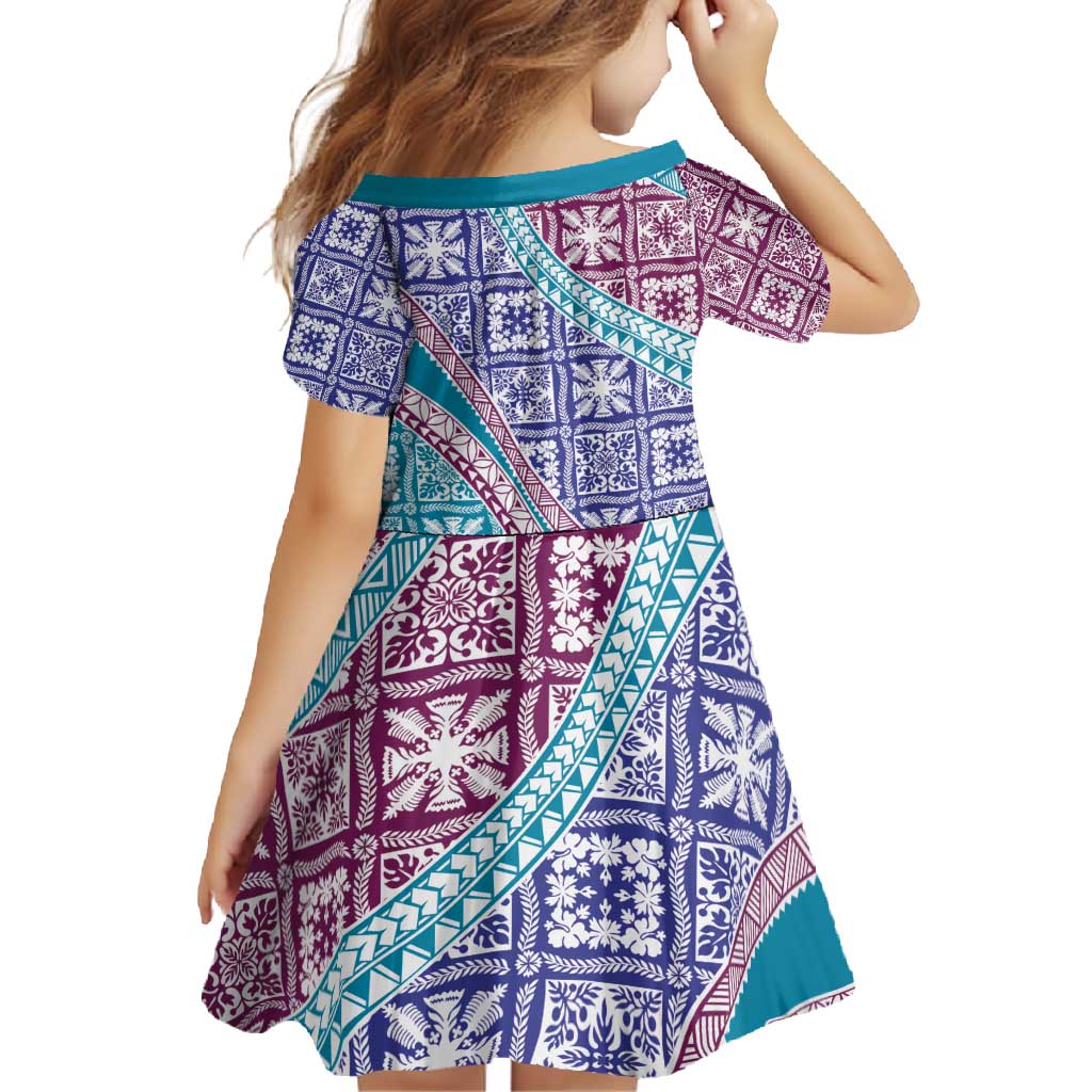 Hawaiian Quilt Pattern Family Matching Tank Maxi Dress and Hawaiian Shirt Purple Blue Color Mixed LT01 - Polynesian Pride