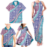 Hawaiian Quilt Pattern Family Matching Tank Maxi Dress and Hawaiian Shirt Purple Blue Color Mixed LT01 - Polynesian Pride