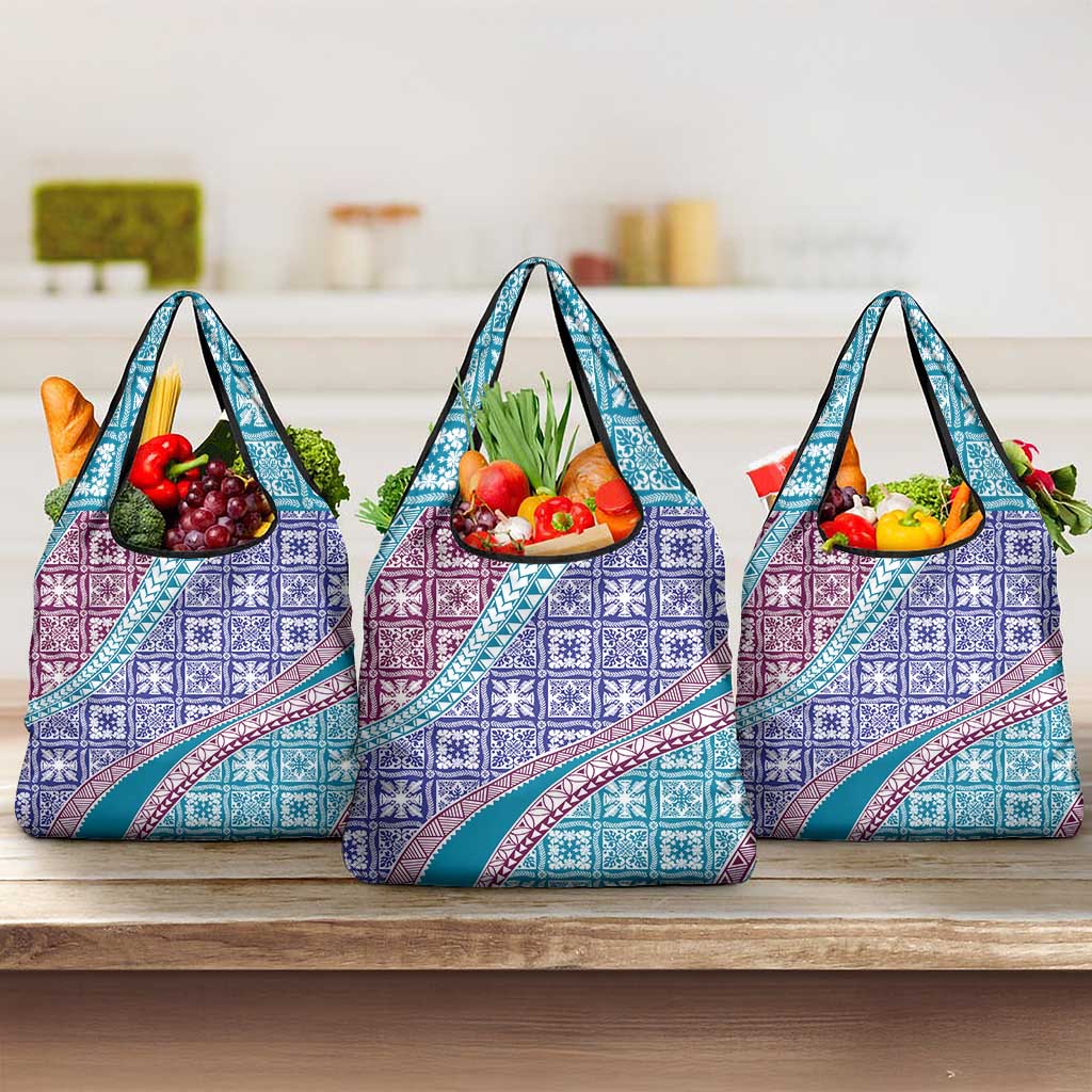 Hawaiian Quilt Pattern Grocery Bag Purple Blue Color Mixed - Polynesian Pride