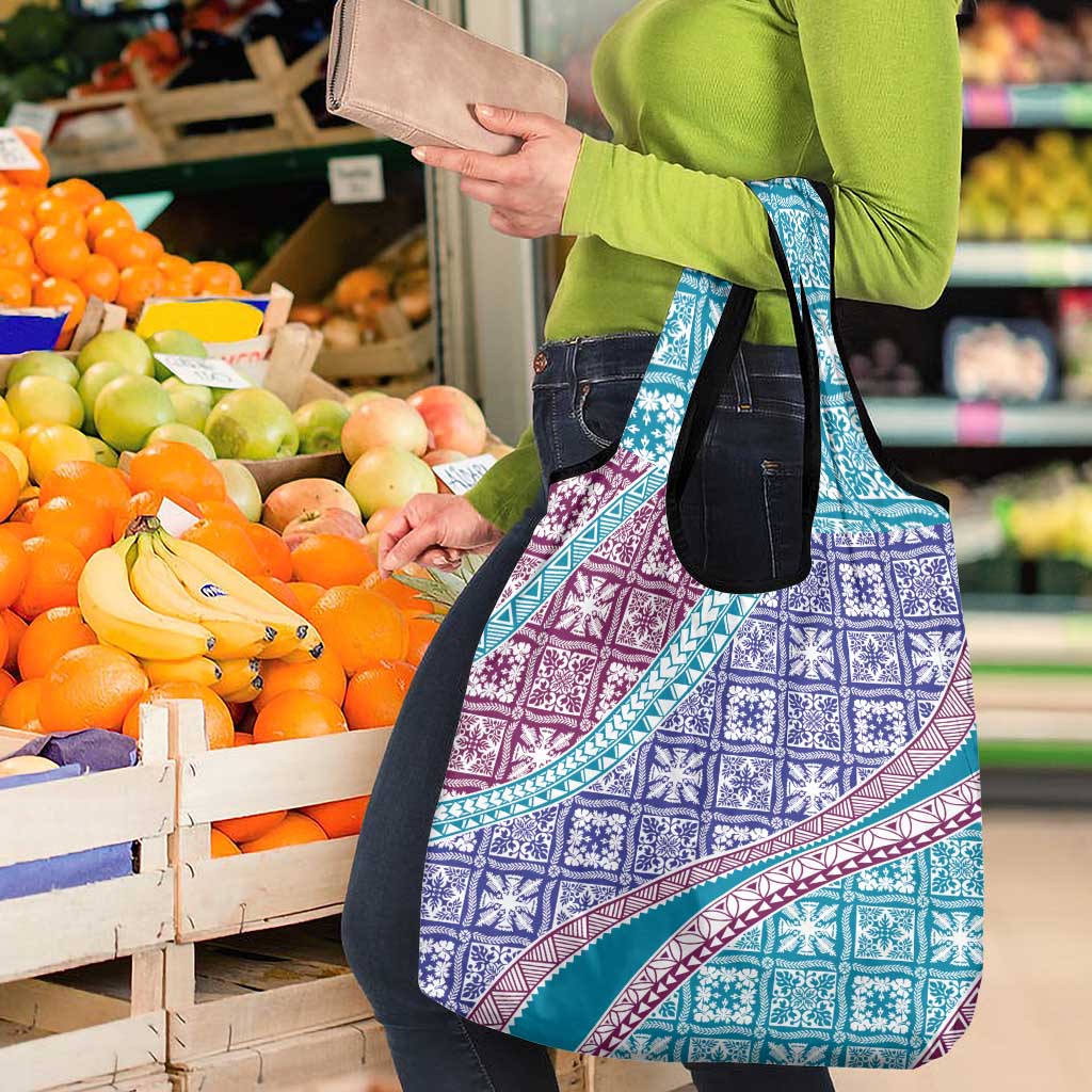 Hawaiian Quilt Pattern Grocery Bag Purple Blue Color Mixed - Polynesian Pride