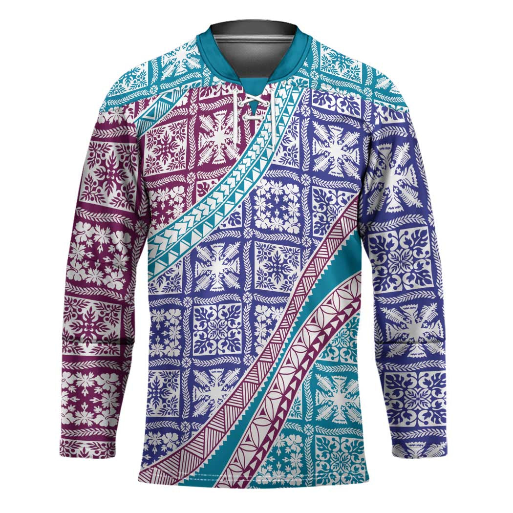 Hawaiian Quilt Pattern Hockey Jersey Purple Blue Color Mixed - Polynesian Pride