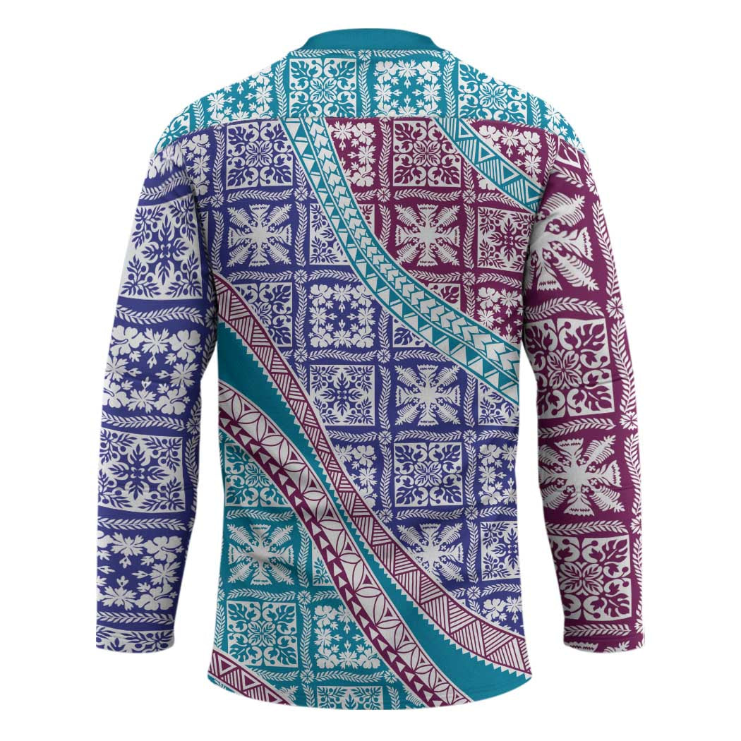 Hawaiian Quilt Pattern Hockey Jersey Purple Blue Color Mixed - Polynesian Pride