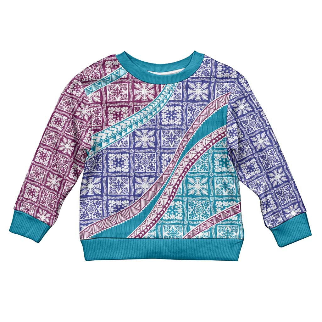 Hawaiian Quilt Pattern Kid Ugly Christmas Sweater Purple Blue Color Mixed LT01 Kid Purple - Polynesian Pride