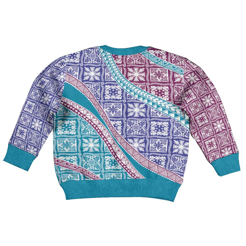 Hawaiian Quilt Pattern Kid Ugly Christmas Sweater Purple Blue Color Mixed LT01 - Polynesian Pride