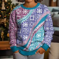 Hawaiian Quilt Pattern Kid Ugly Christmas Sweater Purple Blue Color Mixed LT01 - Polynesian Pride