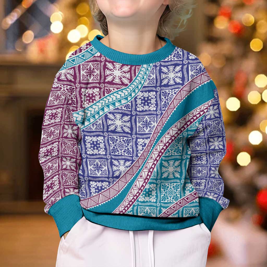 Hawaiian Quilt Pattern Kid Ugly Christmas Sweater Purple Blue Color Mixed LT01 - Polynesian Pride