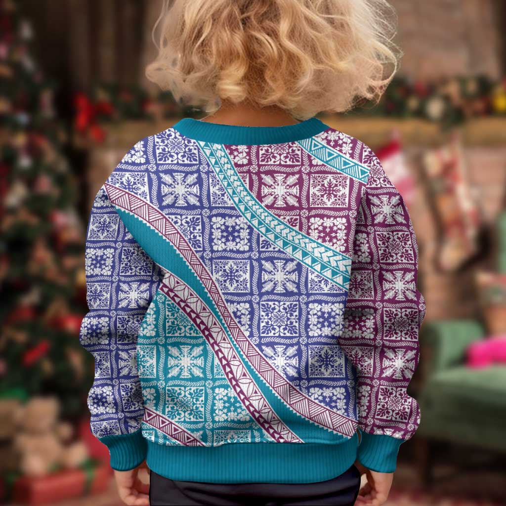 Hawaiian Quilt Pattern Kid Ugly Christmas Sweater Purple Blue Color Mixed LT01 - Polynesian Pride