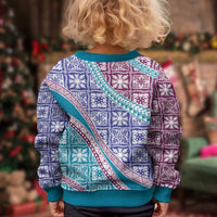 Hawaiian Quilt Pattern Kid Ugly Christmas Sweater Purple Blue Color Mixed LT01 - Polynesian Pride