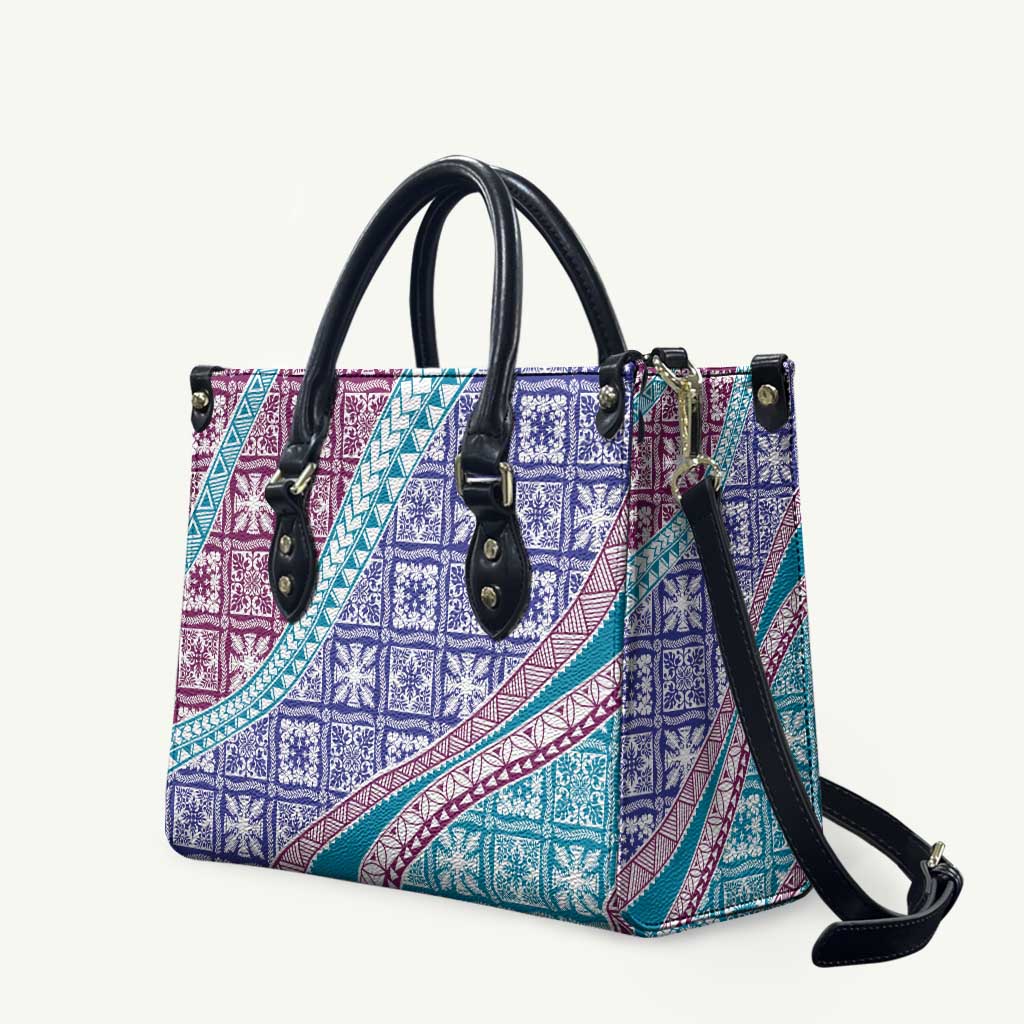 Hawaiian Quilt Pattern Leather Bag Purple Blue Color Mixed - Polynesian Pride
