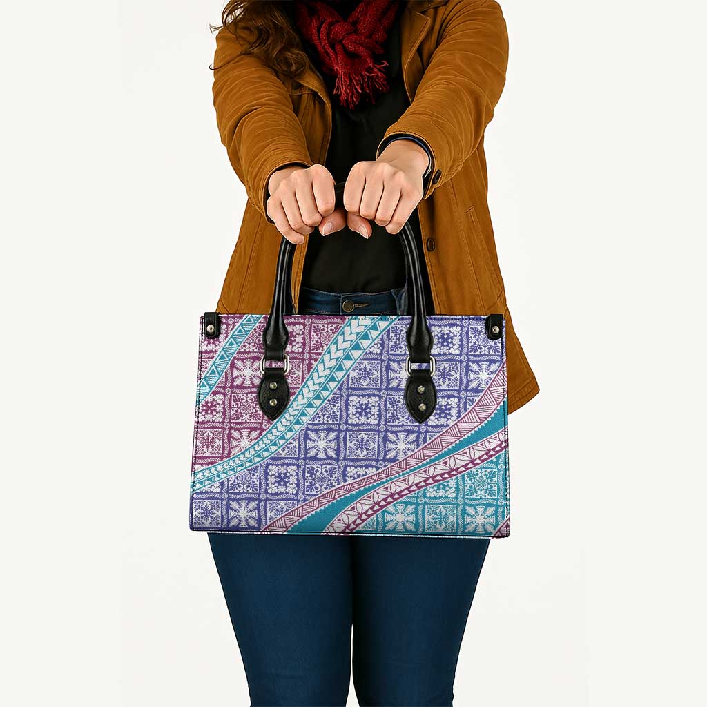 Hawaiian Quilt Pattern Leather Bag Purple Blue Color Mixed - Polynesian Pride