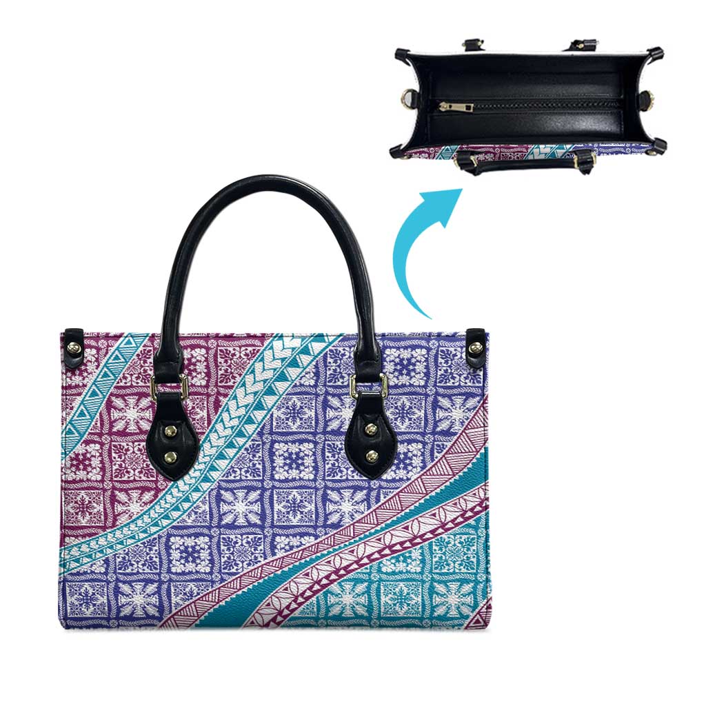 Hawaiian Quilt Pattern Leather Bag Purple Blue Color Mixed - Polynesian Pride