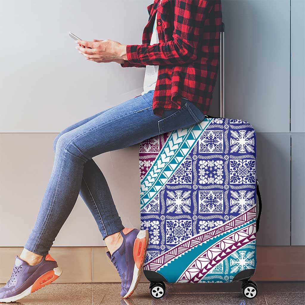 Hawaiian Quilt Pattern Luggage Cover Purple Blue Color Mixed - Polynesian Pride