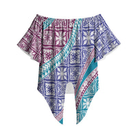 Hawaiian Quilt Pattern Off Shoulder Wrap Waist Top Purple Blue Color Mixed LT01 Purple - Polynesian Pride