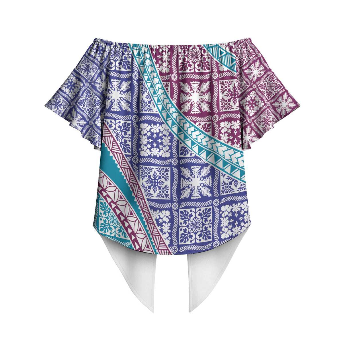 Hawaiian Quilt Pattern Off Shoulder Wrap Waist Top Purple Blue Color Mixed LT01 - Polynesian Pride