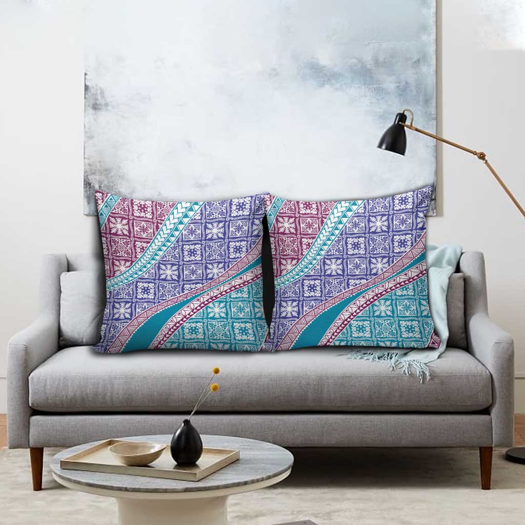Hawaiian Quilt Pattern Pillow Cover Purple Blue Color Mixed - Polynesian Pride