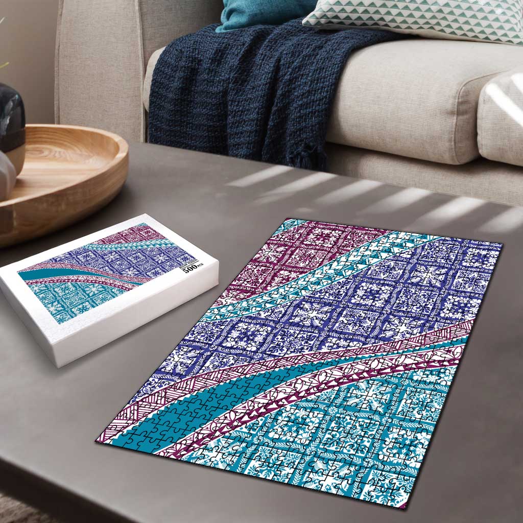 Hawaiian Quilt Pattern Puzzle Purple Blue Color Mixed - Polynesian Pride
