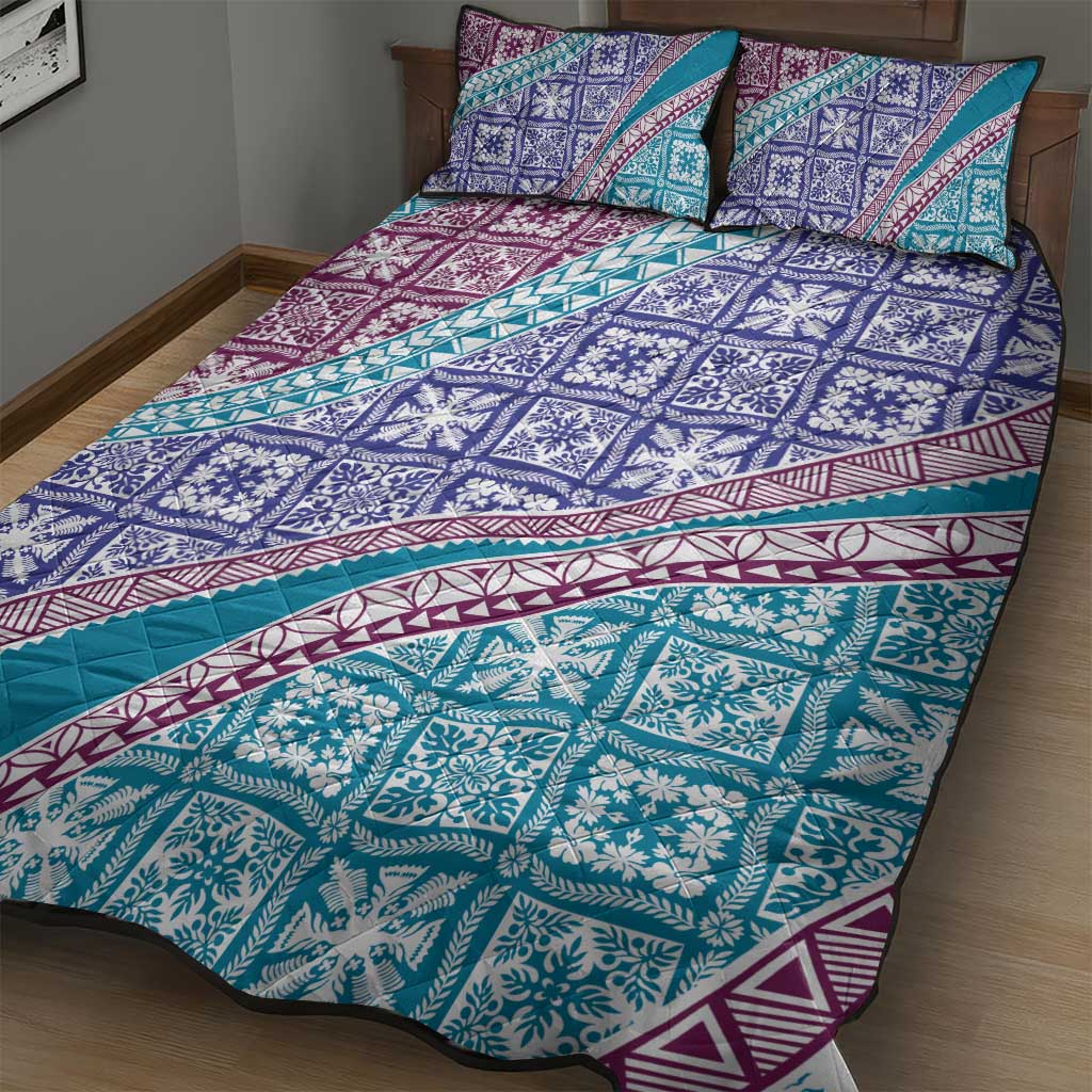 Hawaiian Quilt Pattern Quilt Bed Set Purple Blue Color Mixed - Polynesian Pride