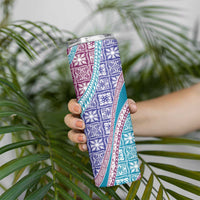 Hawaiian Quilt Pattern Skinny Tumbler Purple Blue Color Mixed - Polynesian Pride