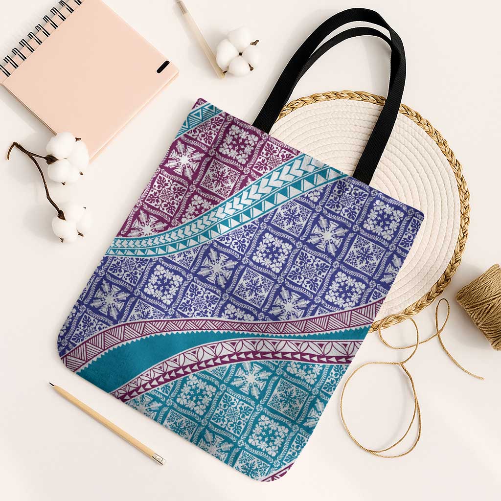 Hawaiian Quilt Pattern Tote Bag Purple Blue Color Mixed - Polynesian Pride