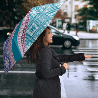 Hawaiian Quilt Pattern Umbrella Purple Blue Color Mixed - Polynesian Pride
