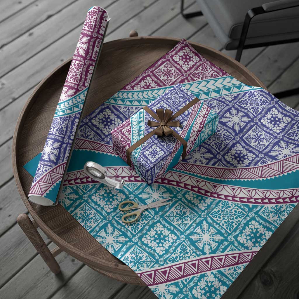 Hawaiian Quilt Pattern Wrapping Paper Purple Blue Color Mixed - Polynesian Pride