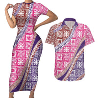 Hawaiian Quilt Pattern Couples Matching Short Sleeve Bodycon Dress and Hawaiian Shirt Sweet Color Mixed LT01 Pink - Polynesian Pride