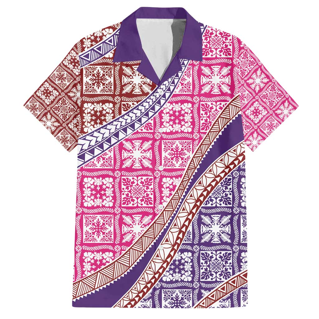 Hawaiian Quilt Pattern Family Matching Long Sleeve Bodycon Dress and Hawaiian Shirt Sweet Color Mixed LT01 Dad's Shirt - Short Sleeve Pink - Polynesian Pride