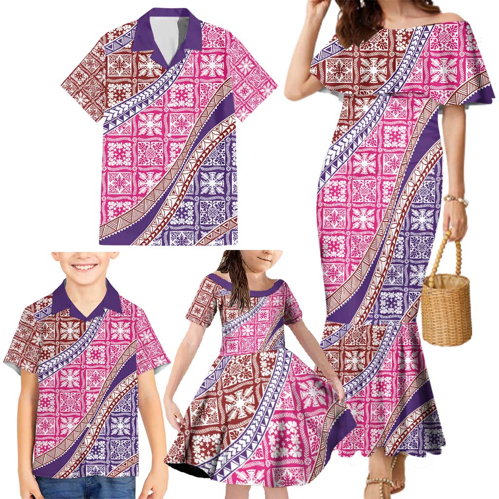 Hawaiian Quilt Pattern Family Matching Mermaid Dress and Hawaiian Shirt Sweet Color Mixed LT01 - Polynesian Pride