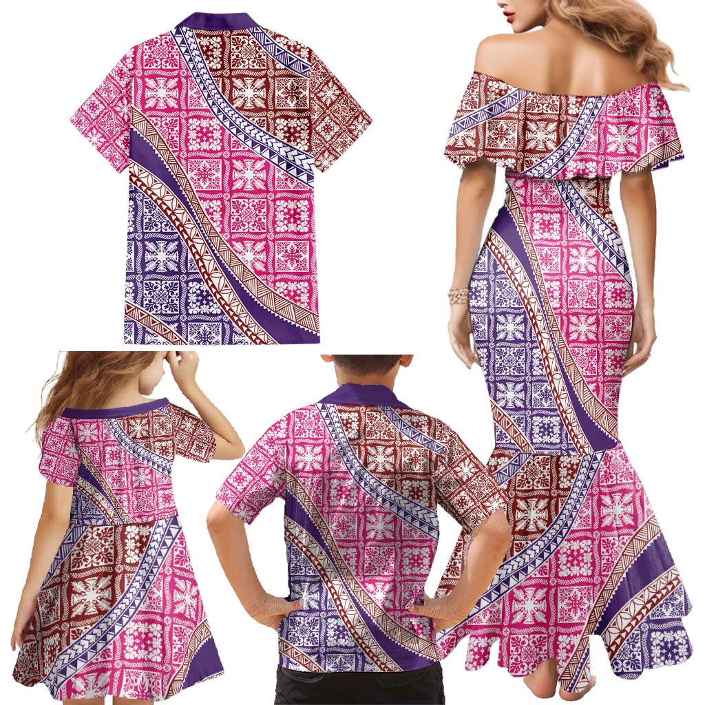 Hawaiian Quilt Pattern Family Matching Mermaid Dress and Hawaiian Shirt Sweet Color Mixed LT01 - Polynesian Pride